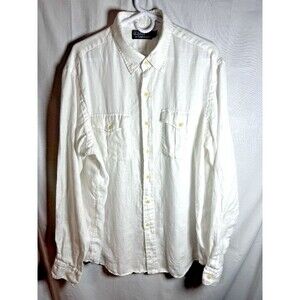 Polo Ralph Lauren Shirt Mens XXL Button Up Linen Casual Ivory Long Sleeve